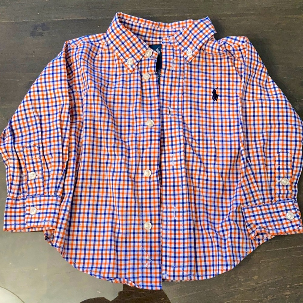 Button Down Polo in Orange and Blue 12M